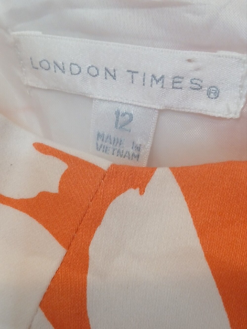 NWT London Times Orange and White Floral Belted Midi Dress - Picture 2 of 4